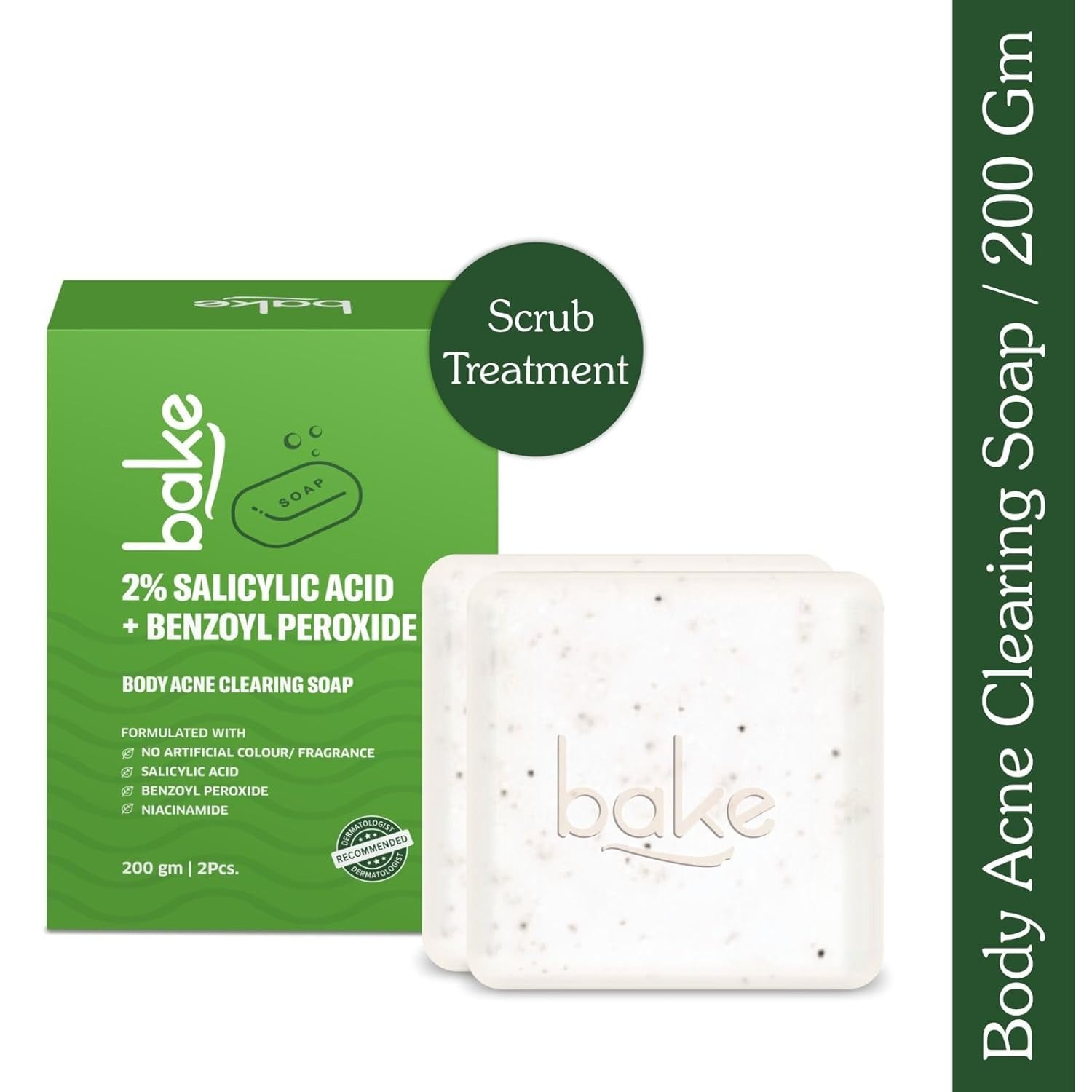 bake 2% salicylic acid soap (2 pcs) scrub treatment with niacinamide for body & back acne, reduces strawberry legs | fades dark spots | non drying formula | soap for men & women | 100g x 2 (100 g (pack of 2)) visit the bake store 4.4 4.4 out of 5 stars 253 ratings 1k+ bought in past month